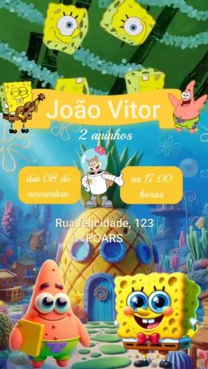 Convite Animado Bob Esponja: Vídeo de Aniversário Editável
