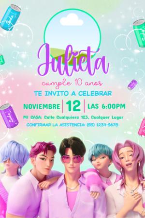 Invitación de Cumpleaños Las Guerreras K-Pop Modelo Editable