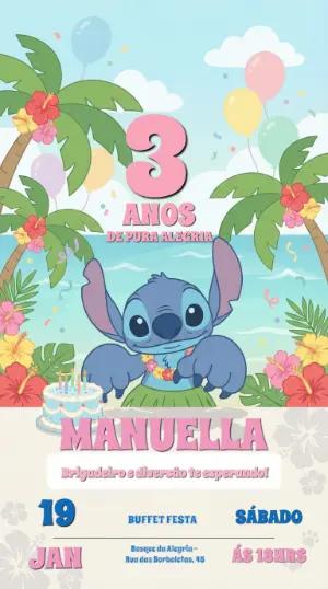 Convite Digital Aniversário Infantil Tema Stitch Editável