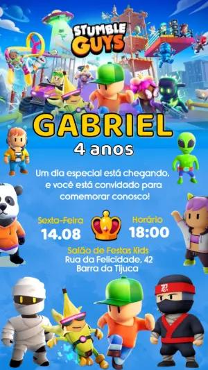 Convite de Aniversário Stumble Guys com Personagens para Editar