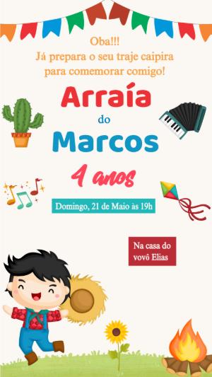 Convite Aniversário Festa Junina Menino para Editar Online