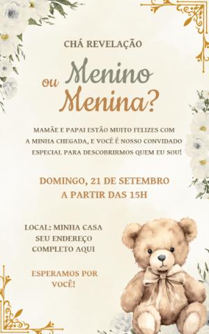 Convite Chá Revelação Ursinho Teddy