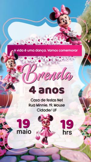 Convite de Aniversário Minnie Rosa 3D para Editar Online