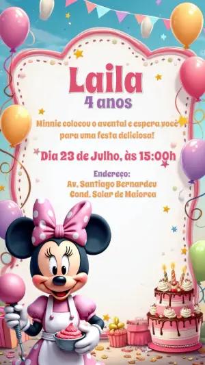 Convite Aniversário Minnie Confeiteira para Editar Online