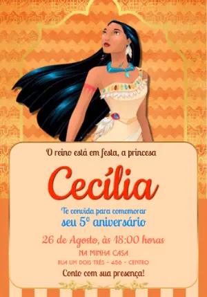 Convite de Aniversário Pocahontas Laranja Modelo Editável
