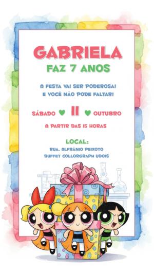 Convite de Aniversário Meninas Super Poderosas para Editar Online