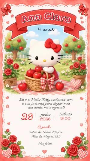Convite de Aniversário Hello Kitty Piquenique para Editar
