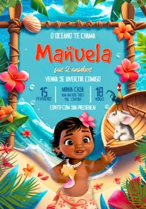 Convite de Aniversário Moana Baby Tropical para Editar