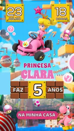 Convite Animado Aniversário Princesa Peach para Editar Online