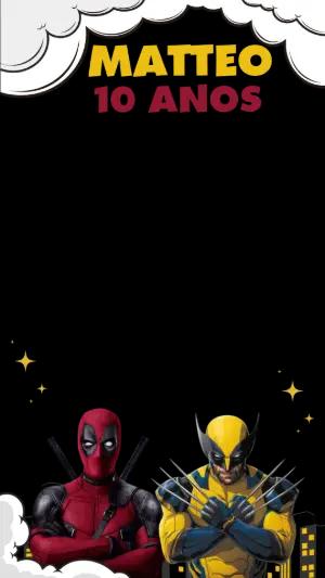 Moldura para Stories Story Aniversário Deadpool e Wolverine Editável