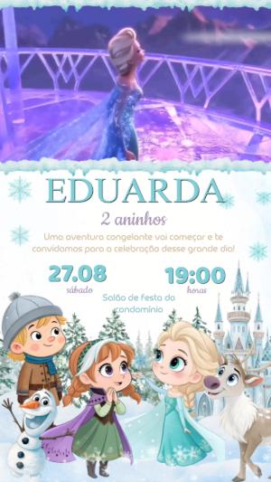 Convite Animado Aniversário Frozen para Editar Online
