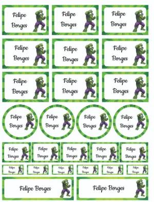 Etiquetas Escolares Hulk Editáveis para Material Escolar