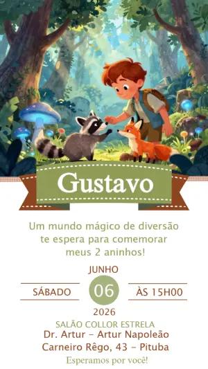 Convite Aniversário Infantil Floresta Mágica Editável