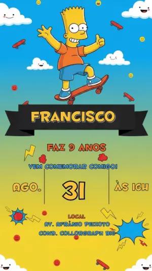 Convite de Aniversário Bart Simpson Skate para Editar