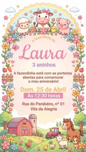 Convite de Aniversário Fazendinha Menina Rosa Editável
