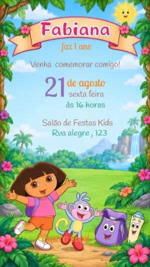 Convite Aniversário Dora a Aventureira para Menina Editável