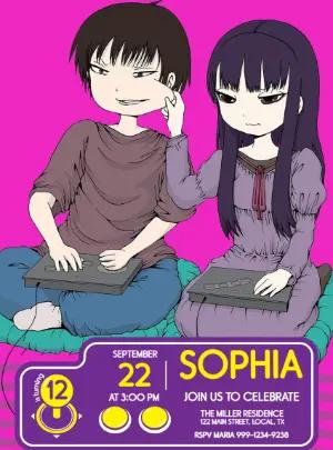 Hi Score Girl Birthday Invitation with Anime Style