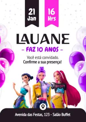Convite de Aniversário Guerreiras do Kpop para Editar