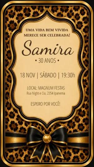 Convite de Aniversário Glamour Oncinha e Dourado Editável