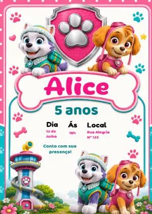 Convite Patrulha Canina Menina: Skye e Everest Editável