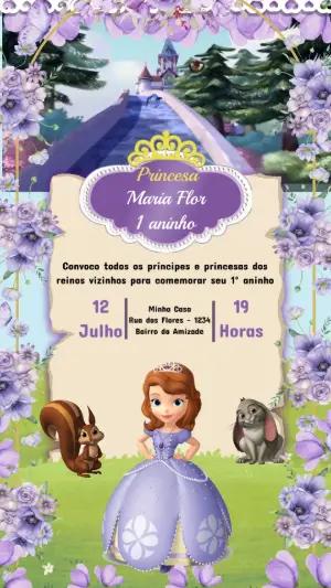 Convite Animado Aniversário Princesinha Sofia para Editar