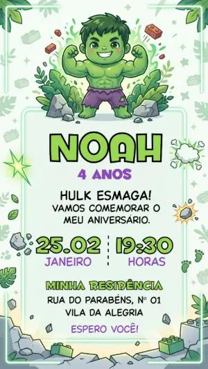 Convite de Aniversário Hulk Fofo com Blocos para Editar