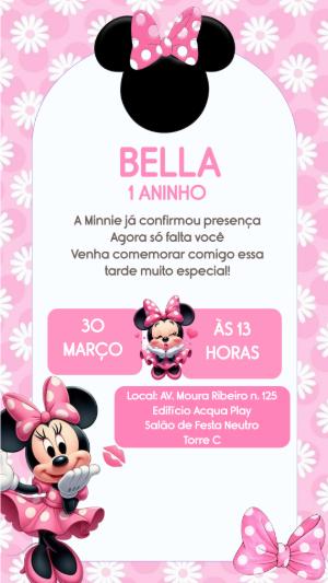 Convite de Aniversário Minnie Rosa Fofo para Editar Online