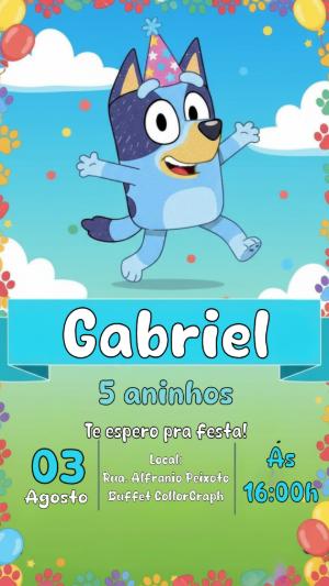 Convite de Aniversário Bluey Colorido para Editar Online