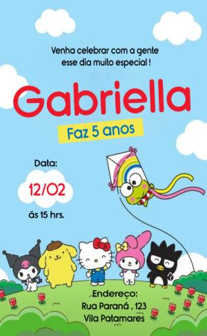Convite de Aniversário Hello Kitty e Amigos Editável Online