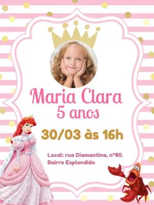 Convite Aniversário Pequena Sereia com Foto para Editar Online