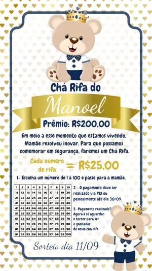 Convite Chá Rifa Ursinho Príncipe para Editar Online