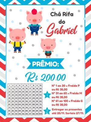 Convite Chá Rifa Três Porquinhos Editável Online