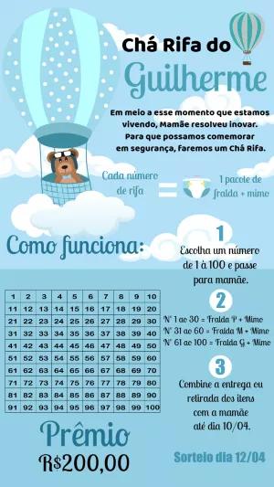 Chá Rifa Ursinho Baloeiro Azul para Editar Online