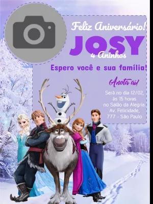 Convite Aniversário Frozen com Foto para Editar Online