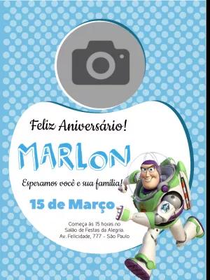 Convite Aniversário Buzz Lightyear com Foto para Editar Online