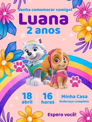 Convite Aniversário Patrulha Canina Rosa para Editar Online