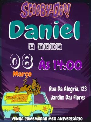 Convite de Aniversário Scooby-Doo Misterioso para Editar