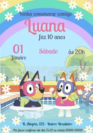 Convite de Aniversário Bluey na Piscina para Editar Online