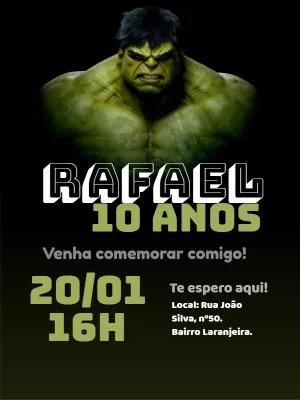 Convite de Aniversário Hulk para Editar e Imprimir Online