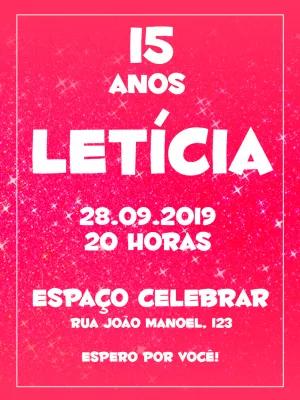 Convite de 15 Anos Rosa com Glitter para Editar Online