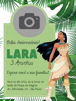 Convite Aniversário Pocahontas com Foto para Editar Online