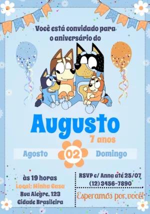 Convite de Aniversário Bluey e Bingo para Editar Online