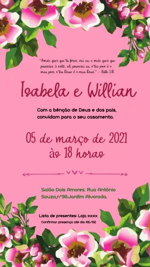 Convite de Casamento Floral Rosa para Editar Online