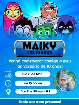 Convite de Aniversário Jovens Titãs para Editar Online