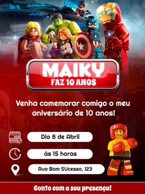 Convite de Aniversário Lego Heróis para Editar Online
