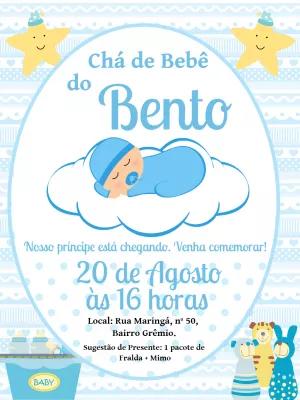 Convite Chá de Bebê Menino Nuvem e Estrelas para Editar Online
