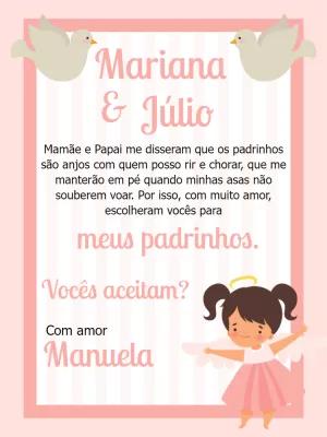 Convite Padrinhos de Batismo com Anjinha para Editar Online