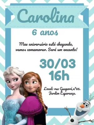 Convite de Aniversário Frozen com Personagens para Editar Online