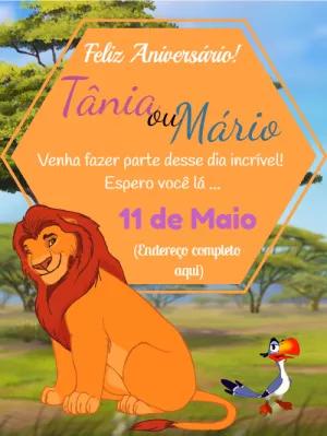 Convite de Aniversário Rei Leão para Editar Online