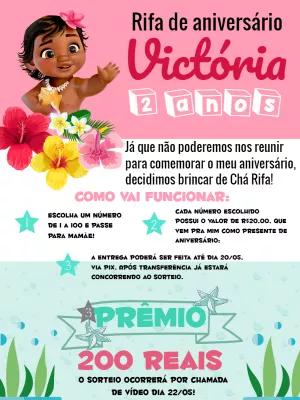 Convite Chá Rifa Moana Baby Tropical para Editar Online